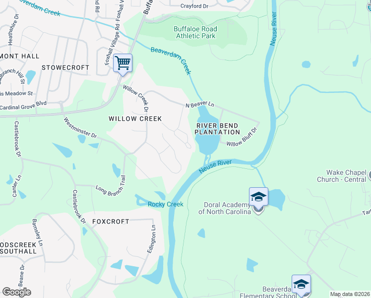 map of restaurants, bars, coffee shops, grocery stores, and more near 6000 River Lake Circle in Raleigh