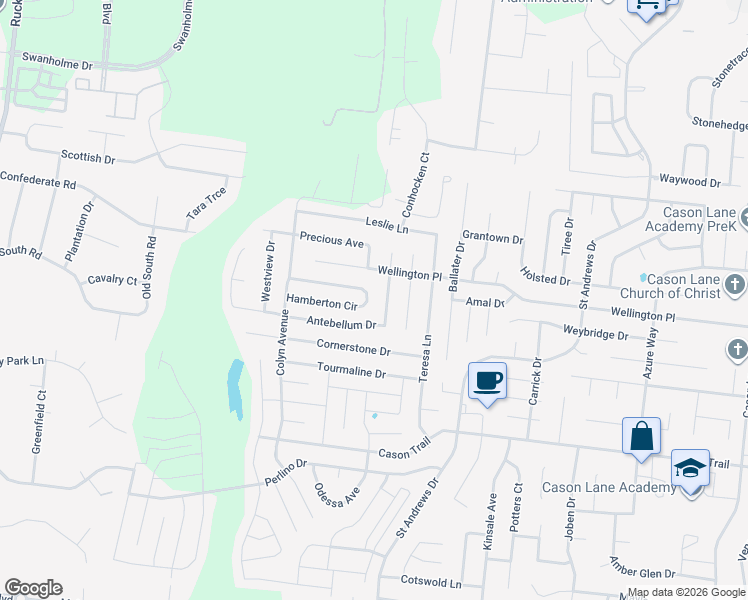 map of restaurants, bars, coffee shops, grocery stores, and more near 3404 Hamberton Circle in Murfreesboro