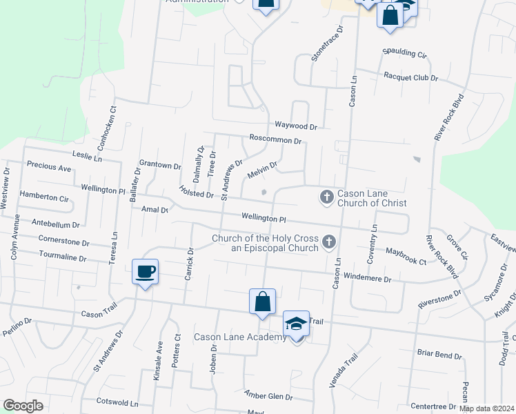 map of restaurants, bars, coffee shops, grocery stores, and more near 2915 Holsted Drive in Murfreesboro