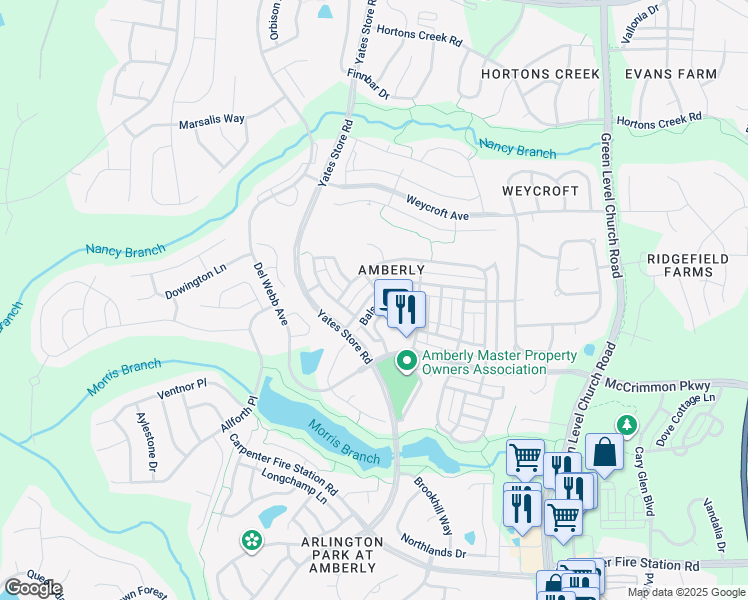 map of restaurants, bars, coffee shops, grocery stores, and more near 4114 Overcup Oak Lane in Cary