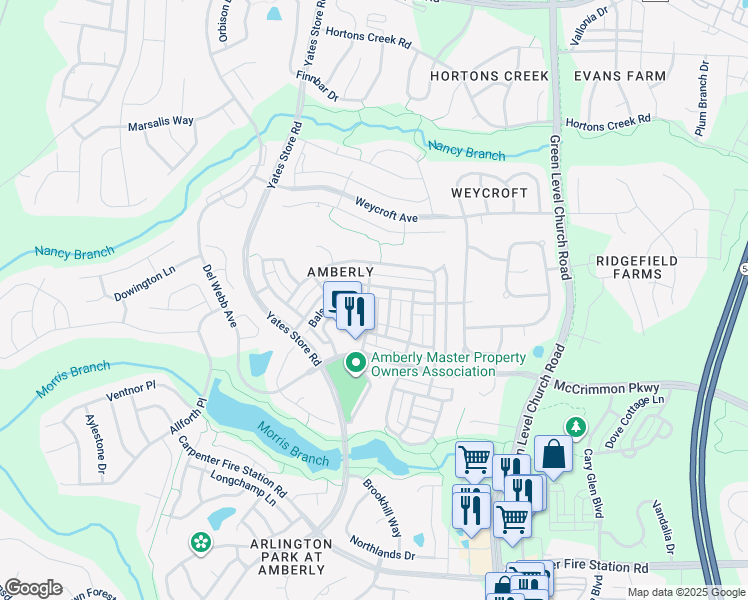 map of restaurants, bars, coffee shops, grocery stores, and more near 1224 Sand Pine Drive in Cary