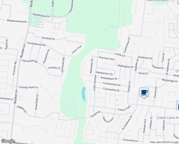 map of restaurants, bars, coffee shops, grocery stores, and more near 1458 Westview Drive in Murfreesboro