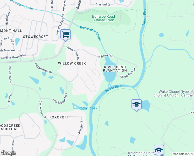 map of restaurants, bars, coffee shops, grocery stores, and more near 6000 River Lake Circle in Raleigh