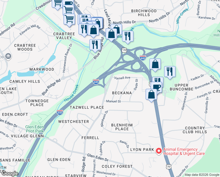 map of restaurants, bars, coffee shops, grocery stores, and more near 3000 Ridge Road in Raleigh