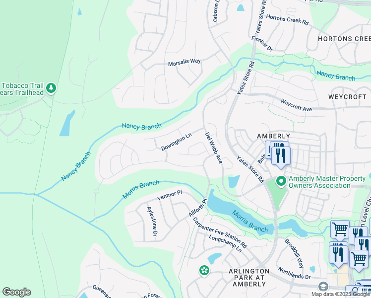 map of restaurants, bars, coffee shops, grocery stores, and more near 428 Easton Grey Loop in Cary