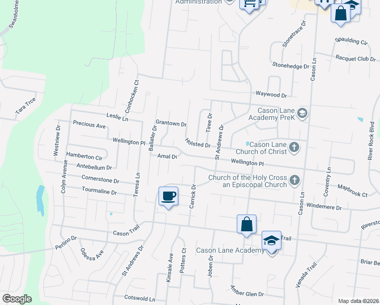 map of restaurants, bars, coffee shops, grocery stores, and more near 3036 Wellington Place in Murfreesboro
