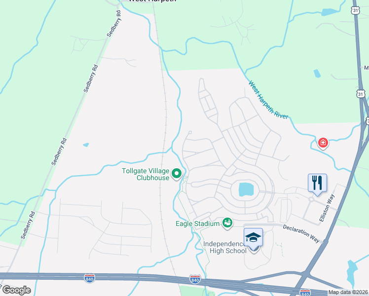 map of restaurants, bars, coffee shops, grocery stores, and more near 3116 Hazelton Drive in Thompson's Station