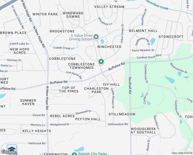 map of restaurants, bars, coffee shops, grocery stores, and more near 4016 Charleston Park Drive in Raleigh