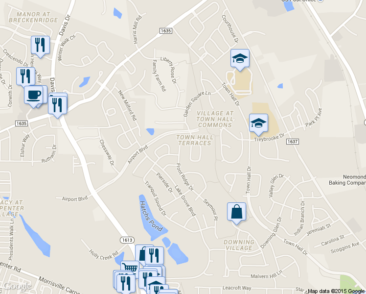 map of restaurants, bars, coffee shops, grocery stores, and more near 544 Front Ridge Dr in Cary