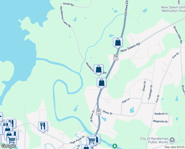 map of restaurants, bars, coffee shops, grocery stores, and more near 4471 Randleman Lake Road in Randleman