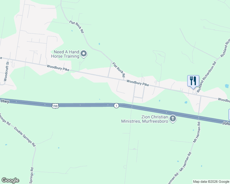 map of restaurants, bars, coffee shops, grocery stores, and more near 4012 Woodbury Pike in Murfreesboro