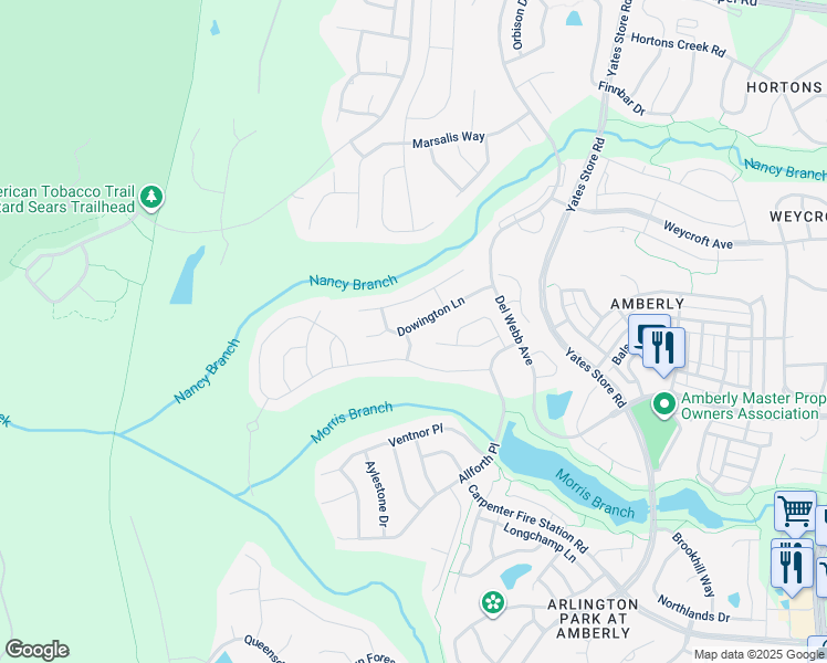 map of restaurants, bars, coffee shops, grocery stores, and more near 808 Harsworth Drive in Cary