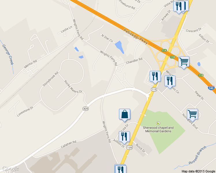 map of restaurants, bars, coffee shops, grocery stores, and more near 3125 Wrights Ferry Road in Louisville