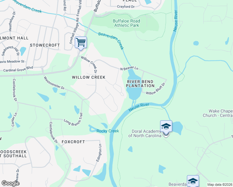 map of restaurants, bars, coffee shops, grocery stores, and more near 6000 River Lake Circle in Raleigh