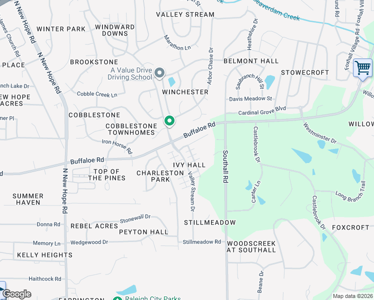 map of restaurants, bars, coffee shops, grocery stores, and more near 4618 Red Jasmine Lane in Raleigh
