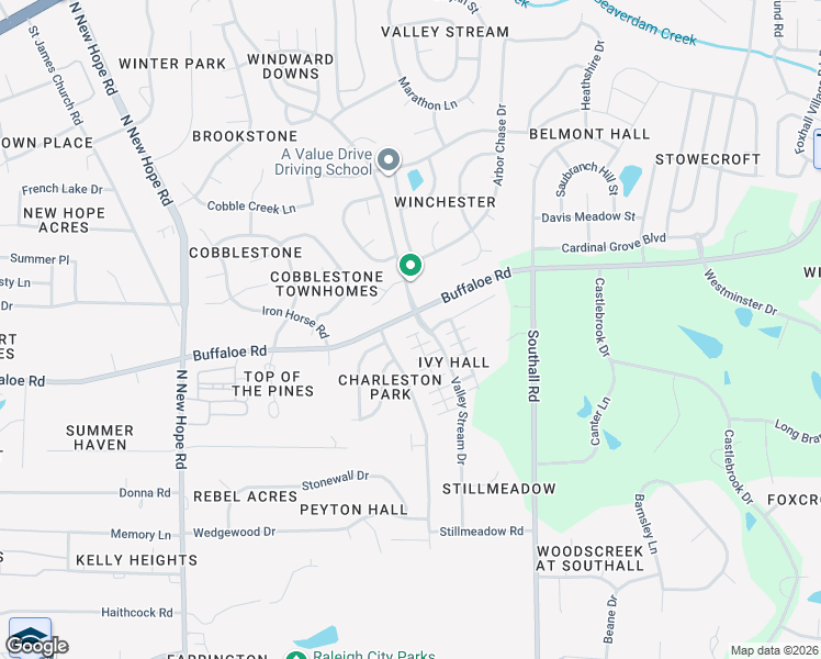 map of restaurants, bars, coffee shops, grocery stores, and more near 4016 Charleston Park Drive in Raleigh