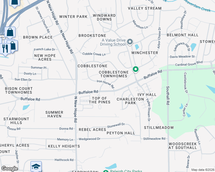 map of restaurants, bars, coffee shops, grocery stores, and more near 3710 Wyndcliff Court in Raleigh