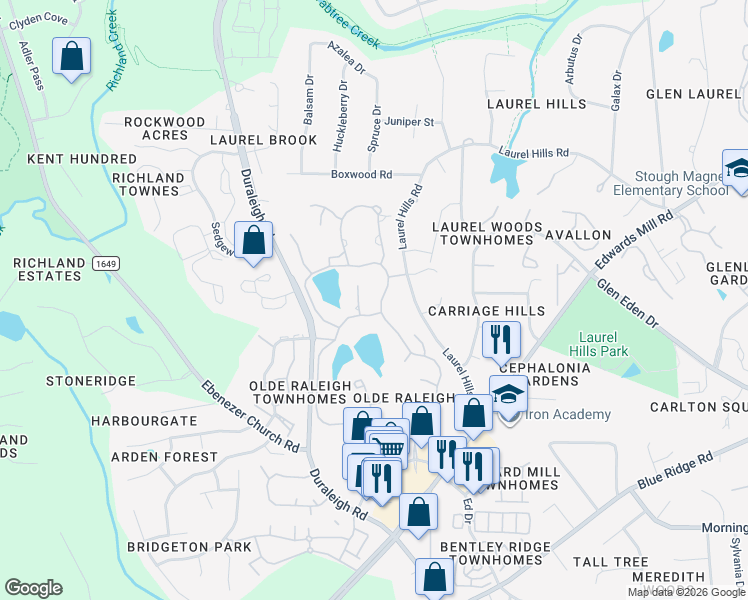 map of restaurants, bars, coffee shops, grocery stores, and more near 4103 City of Oaks Wynd in Raleigh