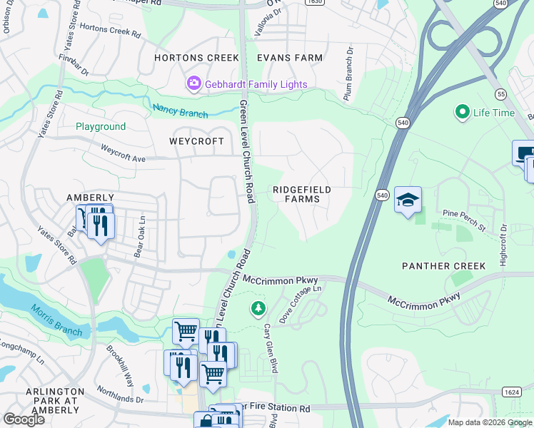 map of restaurants, bars, coffee shops, grocery stores, and more near 121 Plaudit Place in Cary