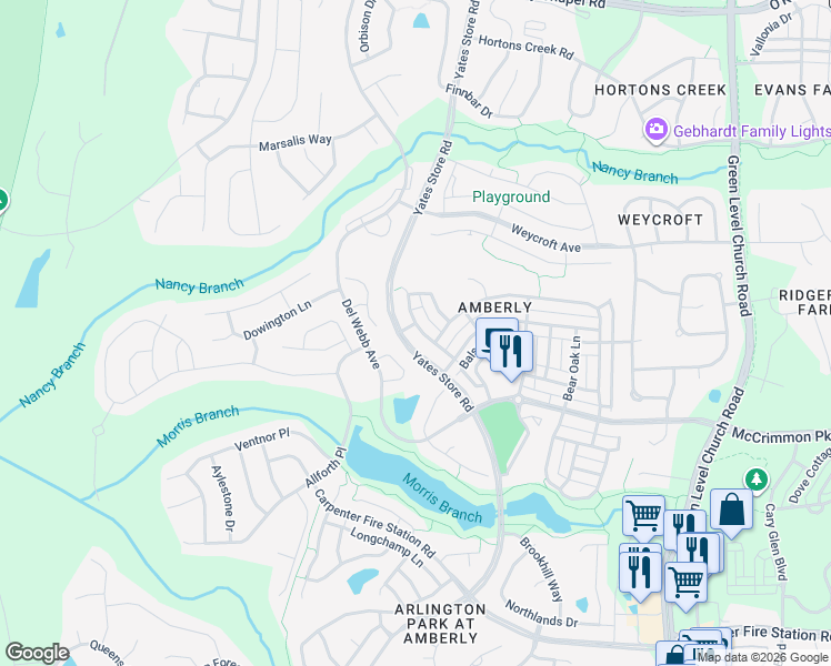 map of restaurants, bars, coffee shops, grocery stores, and more near 631 Mountain Pine Drive in Cary