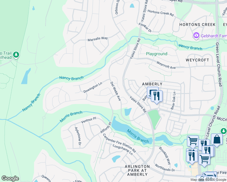 map of restaurants, bars, coffee shops, grocery stores, and more near 700 Burnaby Court in Cary