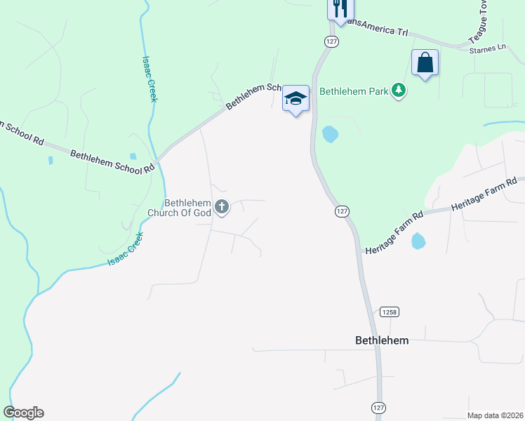 map of restaurants, bars, coffee shops, grocery stores, and more near 125 H and H Lane in Hickory