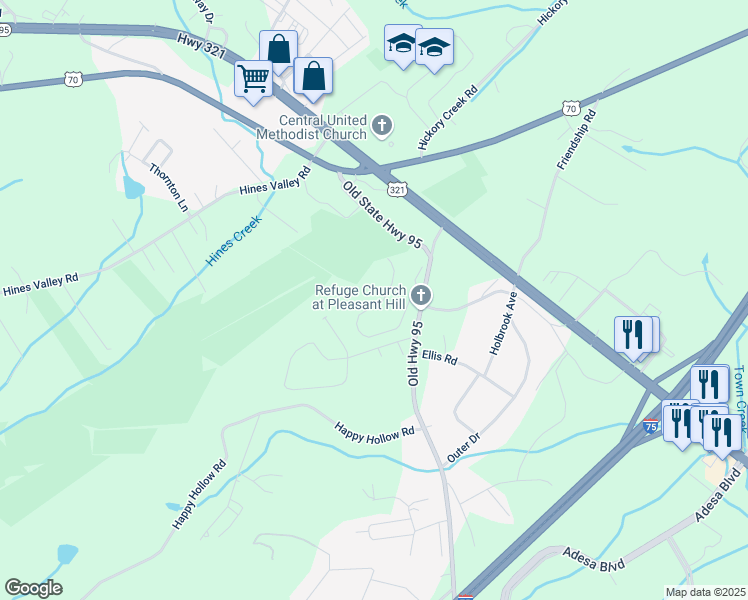 map of restaurants, bars, coffee shops, grocery stores, and more near 401 Eaton Village Trce in Lenoir City