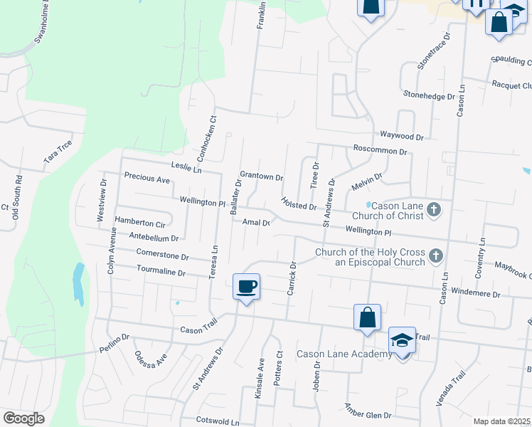 map of restaurants, bars, coffee shops, grocery stores, and more near 3103 Wellington Place in Murfreesboro