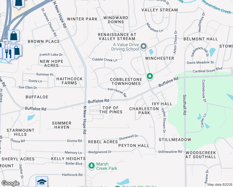 map of restaurants, bars, coffee shops, grocery stores, and more near 3700 Old Coach Road in Raleigh