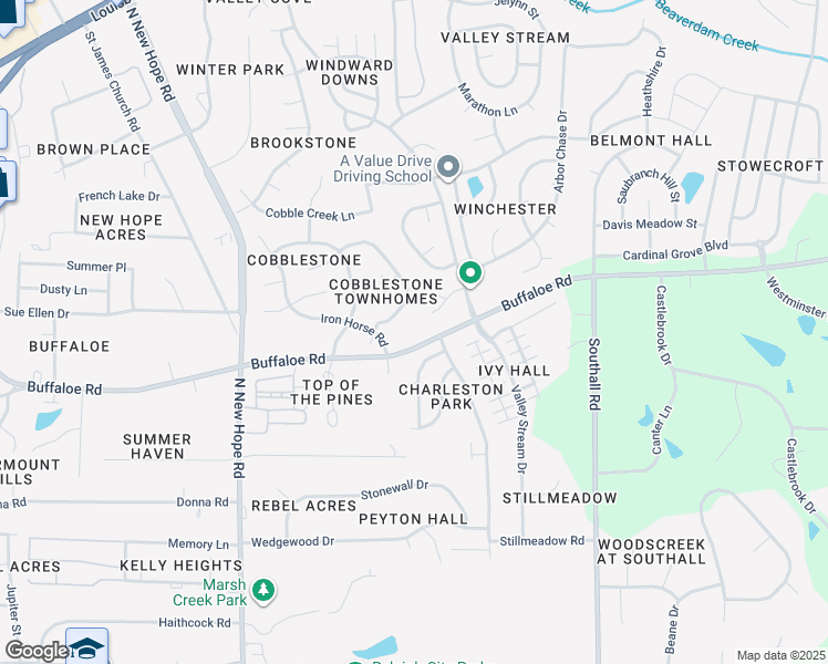 map of restaurants, bars, coffee shops, grocery stores, and more near 4511 Buffaloe Road in Raleigh