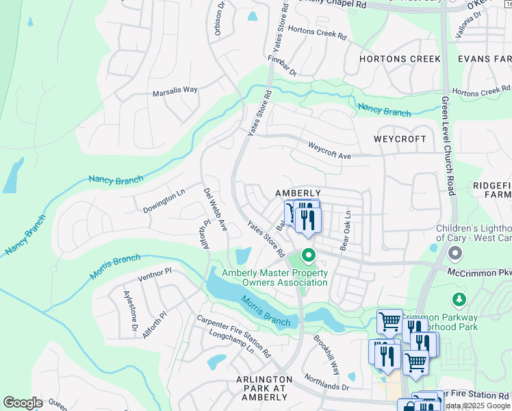 map of restaurants, bars, coffee shops, grocery stores, and more near 632 Mountain Pine Drive in Cary