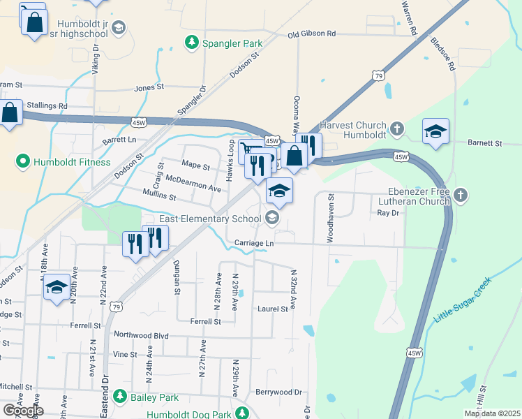 map of restaurants, bars, coffee shops, grocery stores, and more near 1560 North 30th Avenue in Humboldt