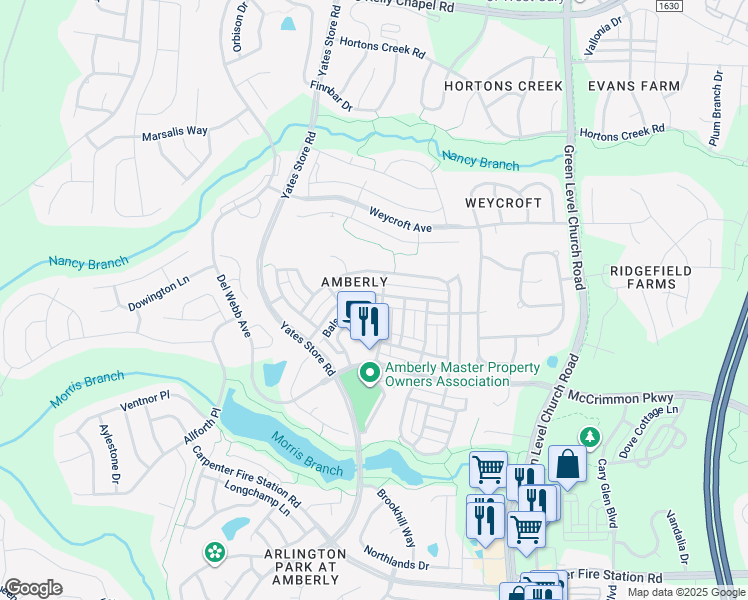 map of restaurants, bars, coffee shops, grocery stores, and more near 1224 Sand Pine Drive in Cary