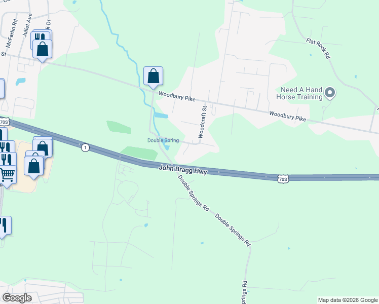 map of restaurants, bars, coffee shops, grocery stores, and more near 203 Woodcraft Drive in Murfreesboro