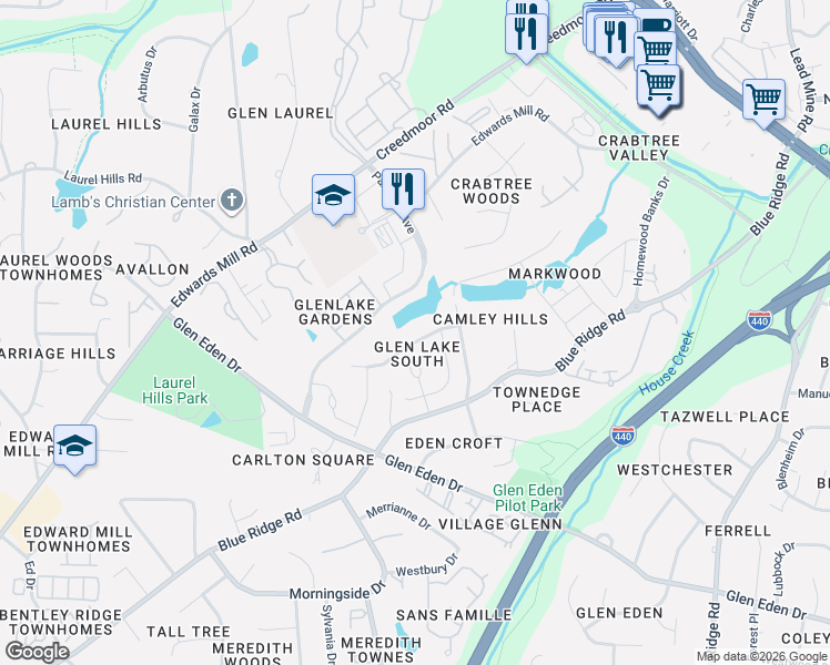map of restaurants, bars, coffee shops, grocery stores, and more near in Raleigh