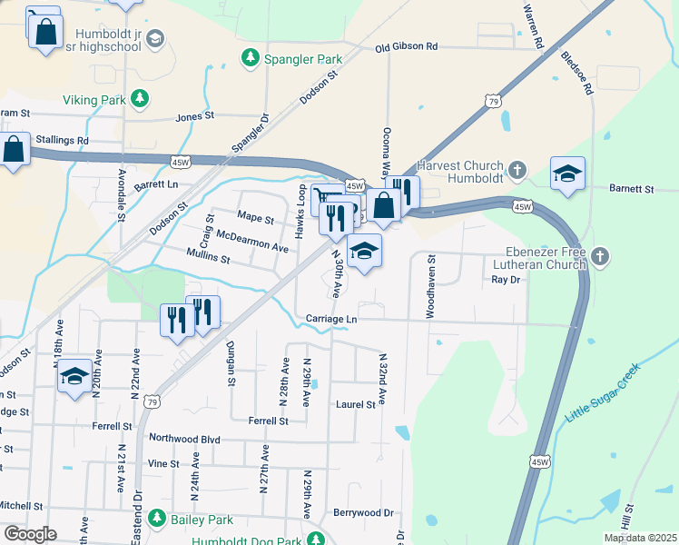 map of restaurants, bars, coffee shops, grocery stores, and more near 1560 North 30th Avenue in Humboldt