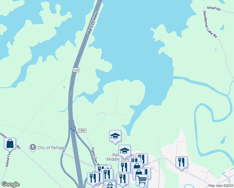 map of restaurants, bars, coffee shops, grocery stores, and more near 4781 Little Fox Road in Randleman