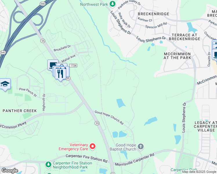 map of restaurants, bars, coffee shops, grocery stores, and more near 4369 Pond Pine Trail in Morrisville