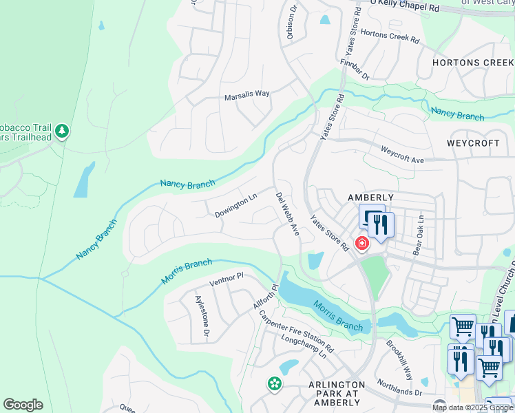 map of restaurants, bars, coffee shops, grocery stores, and more near 428 Easton Grey Loop in Cary