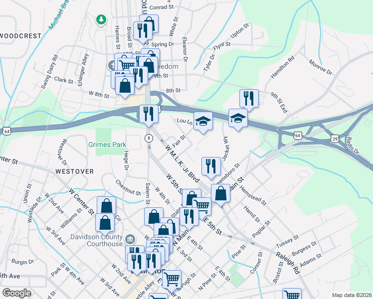 map of restaurants, bars, coffee shops, grocery stores, and more near 255 7th Street in Lexington