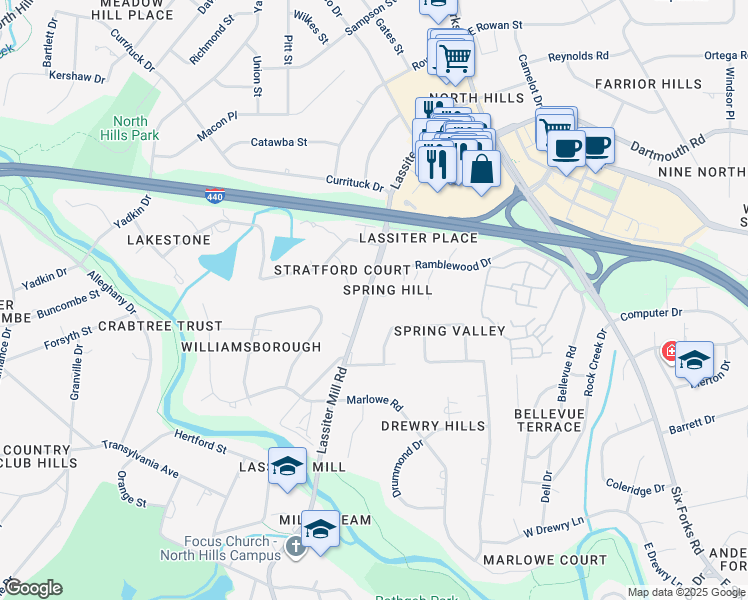 map of restaurants, bars, coffee shops, grocery stores, and more near 409 May Court in Raleigh