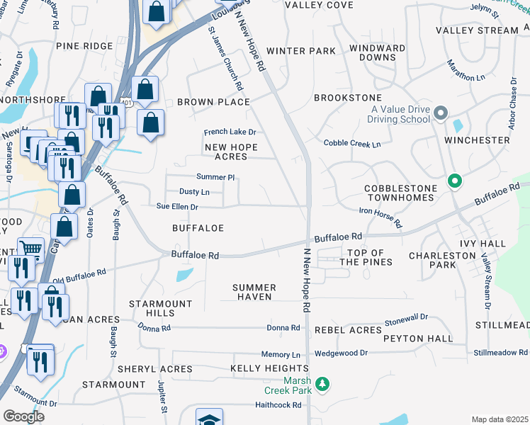 map of restaurants, bars, coffee shops, grocery stores, and more near 3916 Sue Ellen Drive in Raleigh