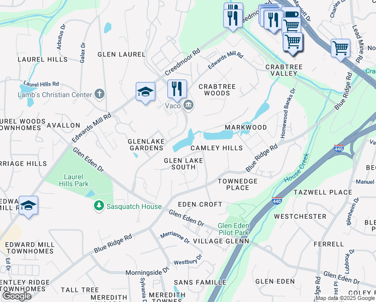 map of restaurants, bars, coffee shops, grocery stores, and more near in Raleigh