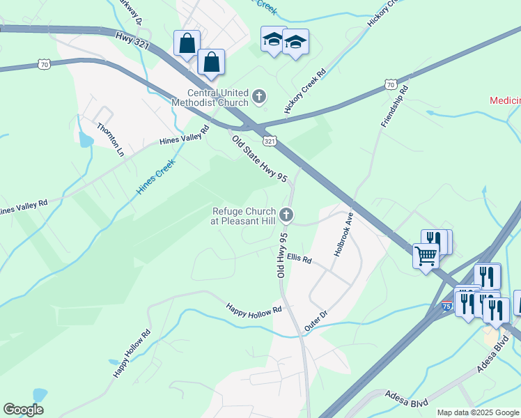 map of restaurants, bars, coffee shops, grocery stores, and more near 401 Eaton Village Trce in Lenoir City