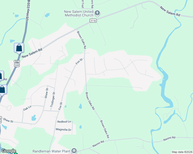 map of restaurants, bars, coffee shops, grocery stores, and more near 4214 Brown Oaks Road in Randleman