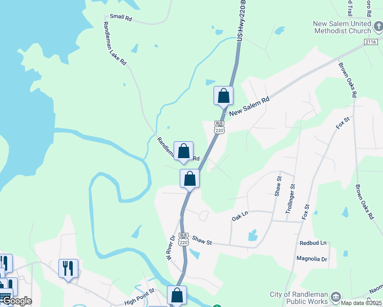 map of restaurants, bars, coffee shops, grocery stores, and more near 4444 Randleman Lake Road in Randleman
