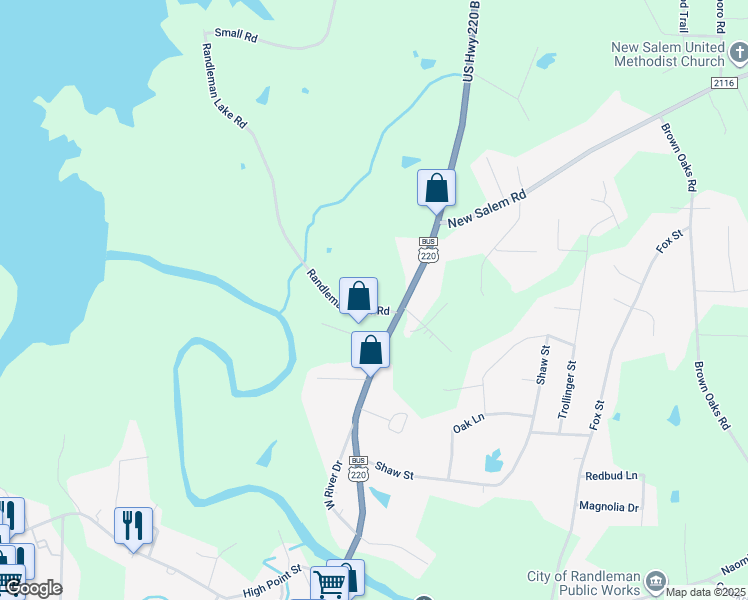 map of restaurants, bars, coffee shops, grocery stores, and more near 4444 Randleman Lake Road in Randleman