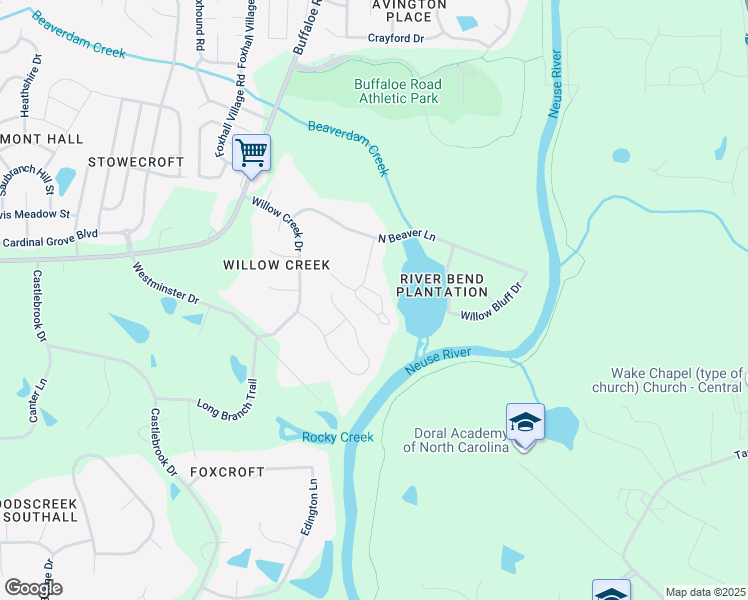 map of restaurants, bars, coffee shops, grocery stores, and more near 6109 River Lake Circle in Raleigh