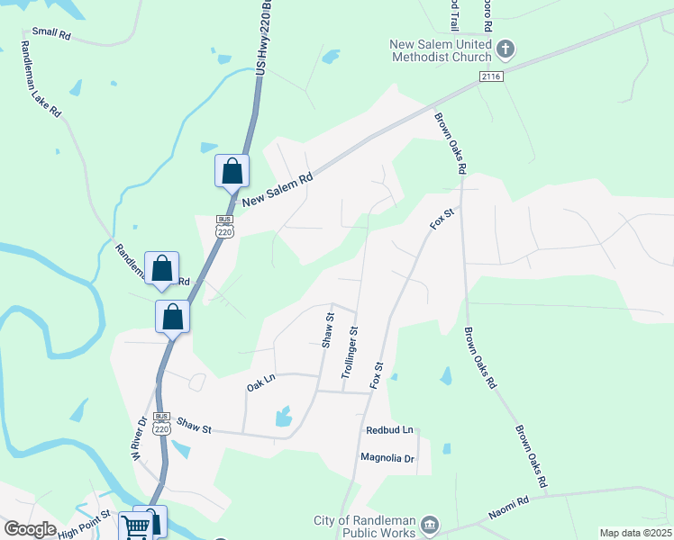 map of restaurants, bars, coffee shops, grocery stores, and more near 3 Bradsher Court in Randleman