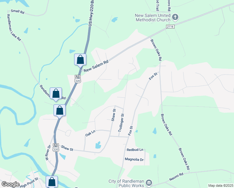map of restaurants, bars, coffee shops, grocery stores, and more near 3 Bradsher Court in Randleman